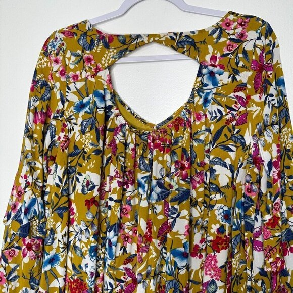 Entro Mini Dress Floral Yellow Bell Sleeve Size L - Picture 5 of 9